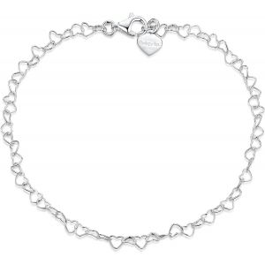 Bijoux - Bracelet De Cheville Aux Maille C?ur - Chaîne Argent 925/1000 - Réglable Jusqu'à 24 Cm - Facilement Ajustable - Neuf