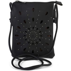RFCBC-Mini Sac à bandoulière pour Femmes avec découpes en Forme de Fleur Ethno et Clous, Sac à bandoulière, Sac à Main, Sac 02012304, Couleur:Noir - Neuf