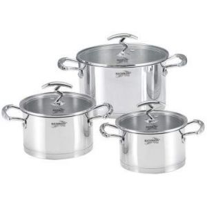 Haussmann Heritage- 3 Pi&eacute;ces Marmite/Faitouts En Acier Inox Avec Couvercles En Verre&iquest;20/22/24cm&iquest;Haute Qualit&eacute; - Tous Feux Dont Induction - Hm0621 - Neuf