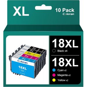 18Xl Multipack Lot De 10 Cartouches D'Encre Compatibles Avec Epson 18Xl Pour Epson Xp-305 Xp-215 Xp-225 Xp-412 Xp-422 (4Noir,2Cyan,2Magenta,2Jaune) - Neuf