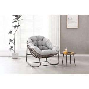 Fauteuil &Agrave; Bascule D'ext&eacute;rieur Avec Coussin D'assise &Eacute;pais, Adapt&eacute; Aux Balcons, Porches, Jardins Et Arri&egrave;re-Cours. Mod&egrave;le Gris. - Neuf