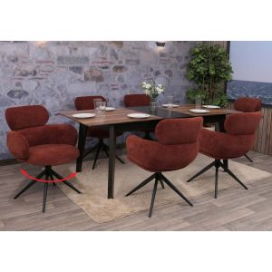 Lot de 6 chaises de salle &agrave; manger HWC-O77, chaise de cuisine, pivotante avec retour automatique, tissu (310 g/m&sup2;) chenille &Ouml;ko-Texrouge-brun - Neuf