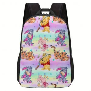 Sac à dos léger Disney Winnie l'ourson en polyester ¿ Motif dessin animé mignon avec Tigrou, Porcinet et Bourriquet, sac à dos de voyage sportif avec bretelles réglables, fermetures écl - Neuf