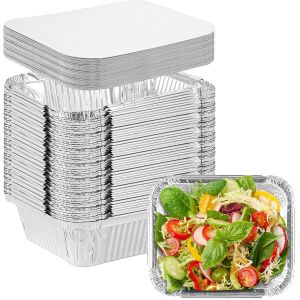 Lot De 100 Barquette Aluminium Avec Couvercle 0.6l,600ml Barquette Alimentaire Jetable Pour Barbecue La Cuisson Grillage Cuisine Restauration - Neuf