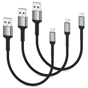 KALANKA-C&acirc;ble iPhone Court [30CM, Lot de 3], Cable Chargeur iPhone Nylon Tress&eacute; Fil Lightning Certifi&eacute; MFi pour Apple iPhone 14 13 12 11 Pro Max Xs X 8 7 6 Plus SE iPad Air/Mini - Neuf