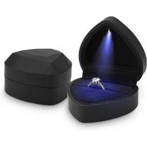 Boîte À Bague Avec Led Light Jewellery Gift Box Fiançailles Bague De Mariage Case Pour Proposition Engagement Mariage (Noir) - Neuf