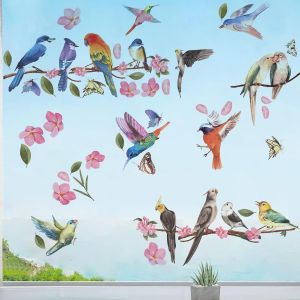 Ytseazn-Autocollants Fenêtre Oiseaux Sur Branche Été Anti,Autocollants Décoratifs Pour Fenêtre¿Stickers Salle De Bain En Couleurs Vibrantes,Stickers Fenetre Anti Regard,Stickers Anti Collision Oiseaux - Neuf