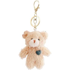 Kal-1 White Bear Plush Keychain Toy For Kids With Pink Heart 13 Cm Stuffed Teddy Plush Backpack Bag Pendant Gift - Neuf