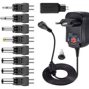NBGCM-Polarité Réversible 12W Adaptateur Secteur Universel AC à DC 3V 4.5V 5V 6V 7.5V 9V 12V 1A Transformateur d'alimentation à Découpage avec 9 Connecteurs DC pour électroniques Ménagers, 1000mA Max - Neuf