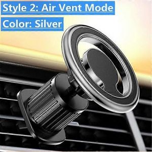 Support Magn&eacute;tique De T&eacute;l&eacute;phone Pour Voiture, Support Gps Pour Macsafe, Iphone 14, 13, 12, 11, Samsung, Xiaomi-Grille D'a&eacute;ration Argent&eacute;e - Neuf