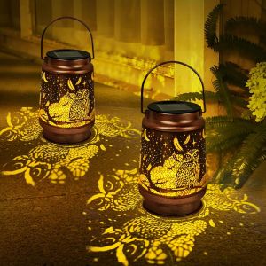 2 Pièces Lanterne Solaire Exterieur, Lampe Solaire Exterieur Jardin En Métal Avec Motif De Hibou Découpé, Lanterne Solaire Decorative À Suspendre Pour Terrasse, Cour, Chemin, Paysage - Neuf
