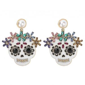 T&ecirc;te De Mort Boucles D'oreilles Style Exag&eacute;r&eacute; Strass Boucles D'oreilles Dames En Alliage Boucle D'oreille Pour Habillage Quotidien D&eacute;coration De F&ecirc;teblanc - Neuf