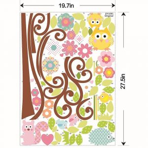 Lot de 80 stickers muraux animaux et arbres &agrave; parchemin pour enfants - Neuf