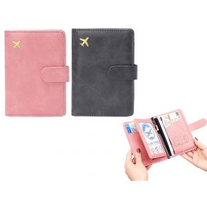 Portefeuille porte-passeport en cuir PU avec protection RFID, gris et rose - Neuf