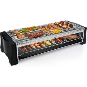 CHECARZHN--NO1-Barbecue Electrique De Table, Bbq Electrique Sans Fumée Avec Espace Barbecue À Deux Étages, Bac Collecteur, Thermostat Réglable, 2200 W, Noir - Neuf