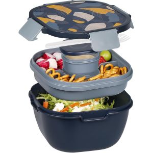 To Go Bo&icirc;te &Agrave; Lunch Avec Bol &Agrave; Salade De 2 L, Plateau &Agrave; 5 Compartiments Et R&eacute;cipient &Agrave; Vinaigrette, Empilable, &Eacute;tanche, Sans Bpa, Passe Au Micro-Ondes Et Au Lave-Vaisselle - Neuf