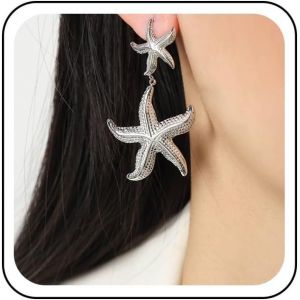 Boucles D'oreilles Pendantes Étoile De Mer Dorées Grandes Boucles D'oreilles Pendantes En Forme D'étoile De Mer De Plage Bijoux À Clous En Forme D'étoile Pour Femmes Et Filles - Neuf