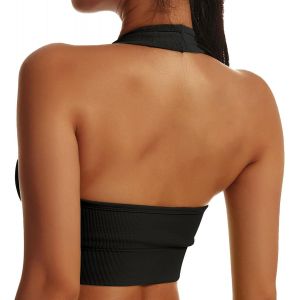Slep-Femme Soutien-Gorge De Sport Tour De Cou Brassi&egrave;re Sans Armature Dos Nu Bra Rembourr&eacute; Push Up Crop Top Bustier Avec Coussinets Amovibles Pour Yoga Course Pilates - Neuf