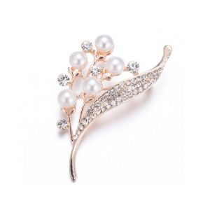 Broche Fleur En Fausses Perles Pour Femme - Bijou Fantaisie Plaqu&eacute; Or Blanc - Neuf