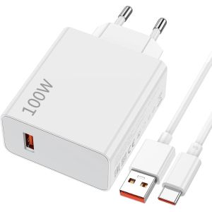 JGD-100W Chargeur Rapide avec C&acirc;ble USB C 1m pour Xiaomi 17 Pro Max 17 15 14 13 12 Ultra POCO X7 Pro F6 X4 5G, Chargeur Turbo pour Redmi Note 13 14 5G 14T 13T POCO Pad M6 Mi 10T Lite - Neuf