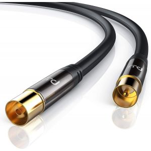 5m C&acirc;ble d'antenne coaxial HDTV, c&acirc;ble antenne TV m&acirc;le Femelle, fiches antenne IEC coaxiales, Full HD 4K UHD - Blindage 135dB 75 Ohm -TNT DVB-T DVB-T2 DVB-C DVB-S DVB-S2 Radio FM Dab - Noir - Neuf