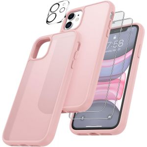 4 En 1 Coque Pour Iphone 11 Avec 2 Verre Tremp&eacute; Et 1 Cam&eacute;ra Protecteur, [Coussin D'Air Int&eacute;gr&eacute;] Antichoc Antirayures Bumper Protection Housse Pour Iphone 11 6.1"", Rose Clair - Neuf