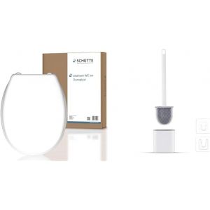 KAL-Blanc Abattant De Wc Sans Mécanisme D'Abaissement Automatique | Couvercle De Wc & Ibergrif Brosse Wc Silicone Plate- Brosse Toilette Et Supports, Anti-Goutte, Antibactérienne - Neuf