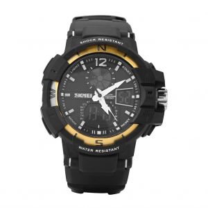 Montre-Bracelet Numerique Etanche A Double Affichage Pour Homme, Bracelet En Caoutchouc (Dore) - Neuf