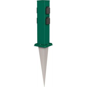Polly Garden Socket Column With Ground Spike For Outdoor, Ip44, 4-Time, Stainless Steel, Square, Green, 40 Cm - Neuf