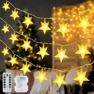 KAL-Guirlande Lumineuse Étoile, 7.5M 50 Led Étoile Guirlande Lumineuse Intérieur, 8 Modes Guirlande Led À Pile Étanche, Lumière Décoration Noel Pour Chambre Fête Mariage Sapin De Noël - Neuf
