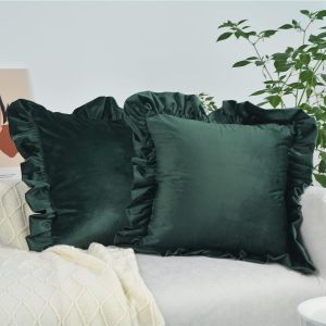 Housse De Coussin En Velours Style Shabby Chic, Lot De 2, Turquoise, Décorative, Pour Canapé, Couleur Unie, À Volants, 50 X 50 Cm, Décoration Pour La Maison, Le Salon, La Chambre À Coucher Ou Le Lit - Neuf