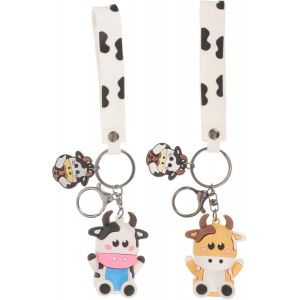 KAL-Lot De 2 Porte-Cl&eacute;s Vache Mignonne En Pvc, Accessoire D&eacute;coratif Pour Sacs, Portefeuilles, Voitures, Cadeau Pour Couples Et Connaissances, 11.5 X 4.5 Cm - Neuf