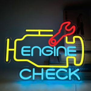 Check Engine Neon Led Neon Sign Colorful Neon Sign For Garage Neon Led Panel For Wall Decoration, Car, Bedroom, Garage, Repair, Shop, Man, Cave, Shop - Neuf