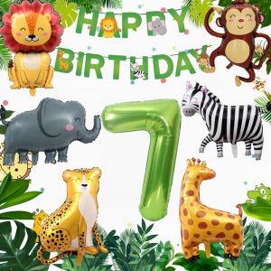 Online D&eacute;coration 7e anniversaire jungle pour gar&ccedil;ons et filles &iquest; Animaux Ballons en aluminium Ballons pour 7 ans - Neuf