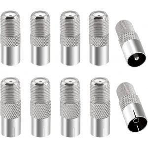 10 Pi&egrave;ces Adaptateur de F Femelle &agrave; M&acirc;le Femelle Coaxiale RF, TV 9.5 5 M&acirc;le & 5 Femelle &agrave; Connecteur &agrave; Vis de Type F Convertisseur,Adaptateur Antenne TV Femelle M&acirc;le &agrave; F Femelle,Plaqu&eacute; Nickel - Neuf