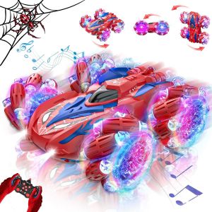 TZF-Spider Voiture Télécommandée Enfant avec Lumières et Musique, 360° Rotation Jouet de RC Cars, 2.4GHz Voiture Radiocommandee 4WD, Jouet Cadeau pour Garçon Fille 3 4 5 6 7 8 9 Ans Anniversaire et N - Neuf