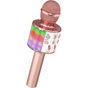 Sans fil de Microphone de Karaoke, Kid Microphone de Karaoke avec des Lumi&egrave;res LED de la Danse, Bluetooth Microphone pour les Enfants Filles Gar&ccedil;ons pour les Chants de No&euml;l, d'Anniversaire - Neuf