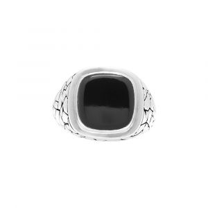 Bague En Argent Homme &Eacute;caille Pierre Noire Onyx - Neuf