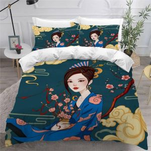 Housse De Couette Fille Orientale X Imprim&iquest;&iquest; D Mangas Parure De Lit Personnes Hypoallergique Microfibre Literie Pi&iquest;&iquest;Ces Avec Fermeture &iquest;&iquest;Clair E - Neuf