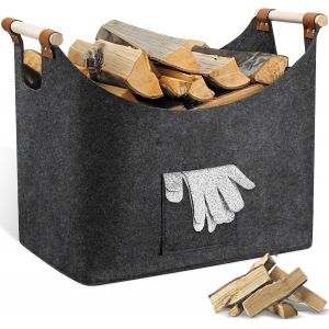 Ulteronixshop-Panier Bois Chauffage Feutre &Eacute;pais Extra avec Poign&eacute;e Renforc&eacute;e, Paniers Buches Chemin&eacute;e Pliable Ultra-R&eacute;sistant, &iquest;&iquest;Sac Rangement Pratique Gris Fonc&eacute; Grand pour Stockage Magazines Journ - Neuf