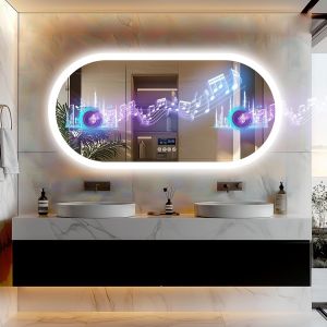 SUBZONAL-Miroir Salle de Bain Ovale: 120x60cm Miroirs LED Mural avec &Eacute;clairage Lumineux Antibu&eacute;e Bluetooth Miroirs Toilette 4 Tactile avec Horloge et Prise - Neuf
