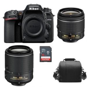 NIKON D7500 Noir KIT AF-P 18-55mm F3.5-5.6G VR + AF-S 55-200mm F4-5.6G ED VR II + sac pour appareil photo + carte SD 16 Go - Neuf