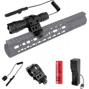 Dool-Lampe De Poche À Led,Super Lumineuse De 5000 Lumens Lampe Torche Tactique,Zoomable 1 Mode,Torche Militaire Étanche Avec Support De Rail Picatinny Et Piles,Pour Chasse,Camping - Neuf
