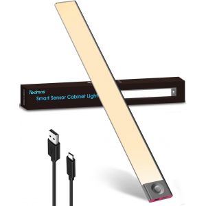 Barre Led Cuisine Rechargeable Usb,40cm Dimmable 3600mah Lampe Placard Detecteur Mouvement Reglette Led Sous Meuble Sans Fil Bandes Lumineuses Adhésives Capteur De Mouvement Veilleuse Armoire,Noir - Neuf