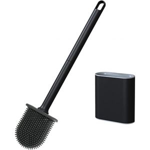 Brosse de toilette en silicone avec support mural et long manche antid&eacute;rapants&eacute;chagenettoyage professionnel en profondeur pour salle de bain (noir) - Neuf