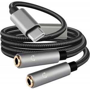 KALANKA-Adaptateur USB C vers Jack 3,5 mm Adaptateur Double Jack Type C Audio Splitter USBC vers 3.5mm Casque &Eacute;couteur C&acirc;ble Compatible avec IPhone Samsung Galaxy for IPad MacBook pour Huawei Tablett - Neuf