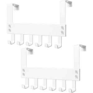 KALANKA-2 Pi&egrave;ces Porte Manteau Sans Percer avec 6 Crochets, Crochet de Porte pour Cintre &Eacute;conomisez de L'espace Pat&egrave;re de Porte &agrave; Suspendre pour Salle de Bain Salon Cuisine Chambre&iquest;Blanc&iquest; - Neuf