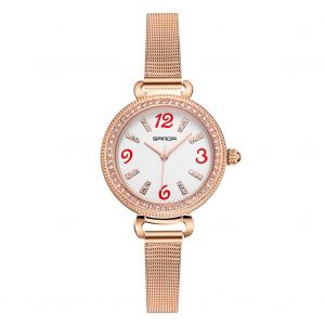 Montre Vintage A Quartz Pour Femme, Affichage Analogique En Strass, Bracelet En Acier, Or Rose Et Blanc - Neuf