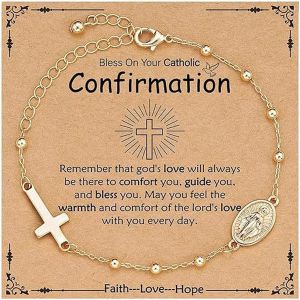 Kalsw-Bracelet En Or Avec Pendentif En Forme De Croix Et Rond,Cadeaux Communion,Cadeau De Bapt&ecirc;me,Bracelet Croix En Or Pour Femmes Et Hommes - Neuf