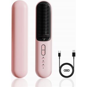 Brosse &Agrave; Lisser Sans Fil, Peigne Chauffant Portable Am&eacute;lior&eacute; Pour Femmes Avec Taille De Voyage, Peigne &Agrave; Lisser 2 En 1, Rechargeable De Type C - Neuf